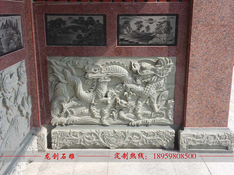 石雕麒麟浮雕 寺廟石浮雕壁畫(huà)